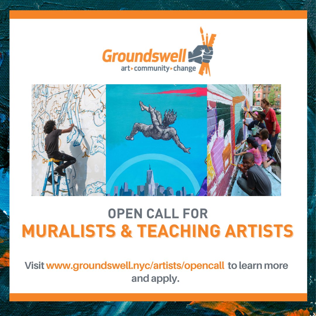 Calling all Muralists and Teaching Artists! Join our Artist Roster and Become a part of the Groundswell Community. #OPENCALL groundswell.nyc/artists/openca…
