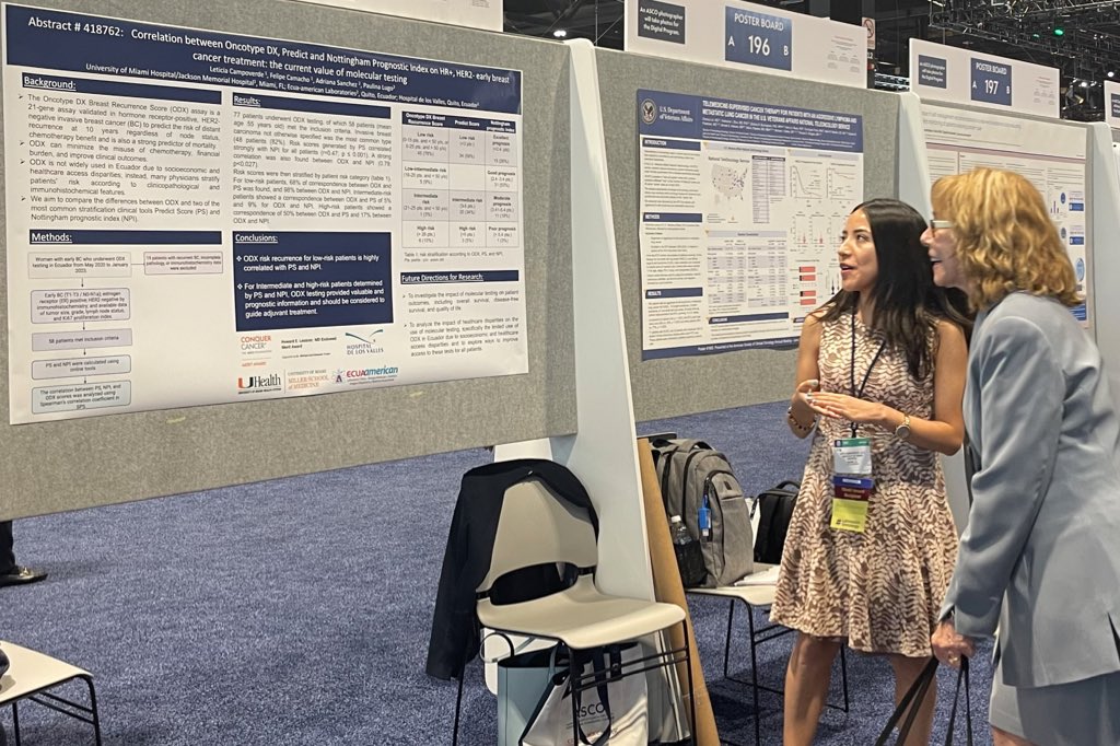 I feel so blessed to be able to present our research in breast cancer at #asco2023 . Thanks to my Ecuadorian research group : @plugol Dr. Paulina Lugo (principal investigator, Dr. Adriana Sánchez y Dr. Felipe Camacho 🇪🇨 #womeninoncology #latinosinoncology