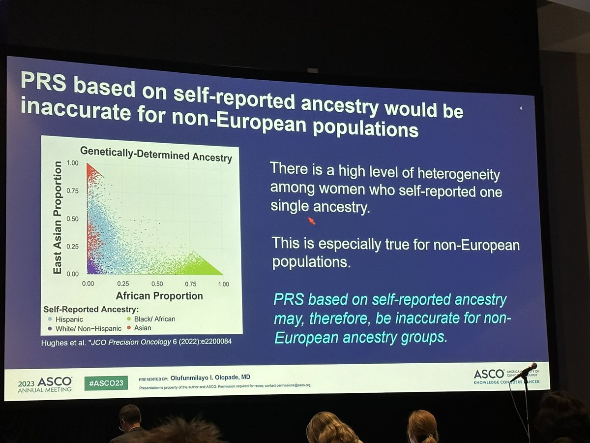 PRS initially was not validated in those populations outside of European populations but we’ve done a lot of work to be able to provide this information for ALL patients -  <a href="/myriadgenetics/">Myriad Genetics</a> #asco23