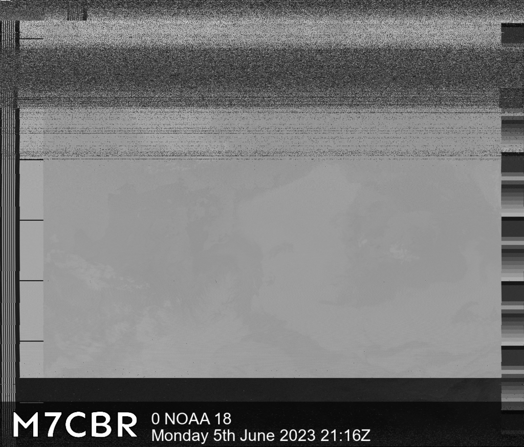 NEW: Here's the latest image from 0 NOAA 18 as received by the M7CBR VHF groundstaion #m7cbrautoimage #noaa18