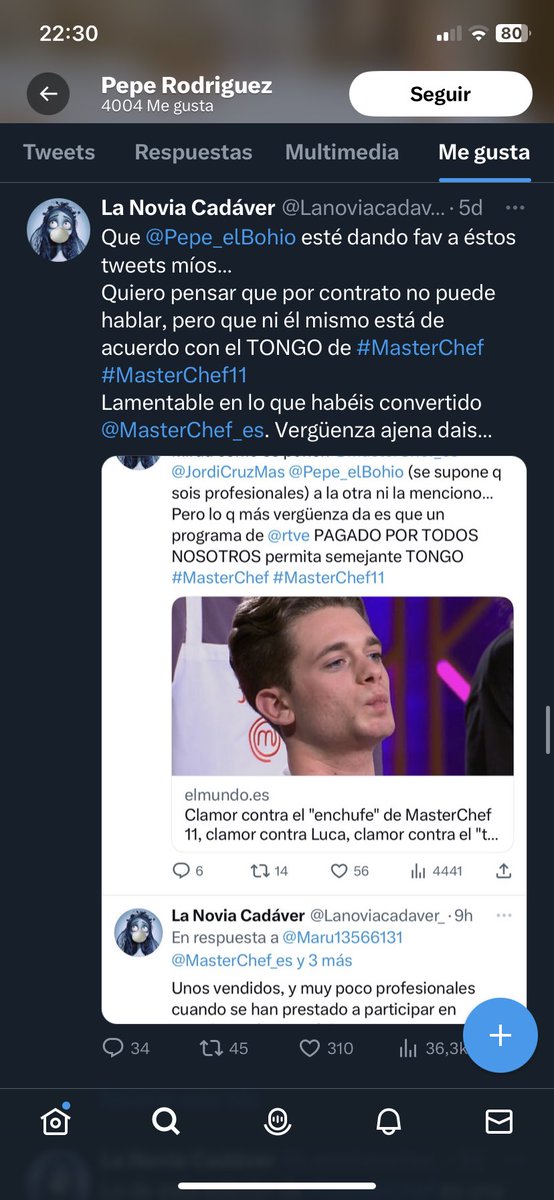 mariatvhorizons's tweet photo. Flipo con los twits que ha dado like Pepe… más claro imposible #MasterChef https://t.co/tRiHa6PzK9