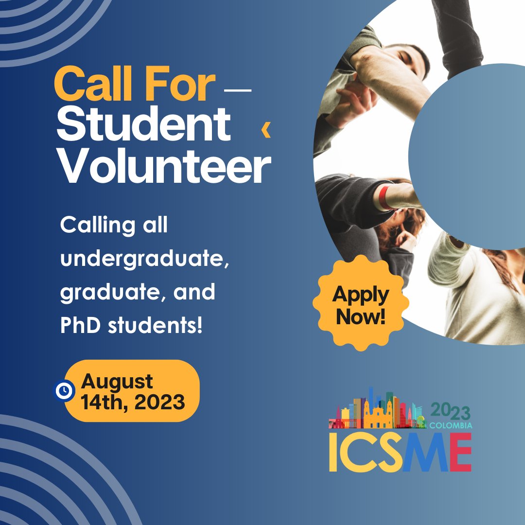 Are you ready for an exciting adventure in the world of software engineering? Do you want to be a part of our awesome student volunteer team?

Calling all undergraduate, graduate, and PhD students!

More info about this amazing opportunity! Visit tinyurl.com/icsme-student-…