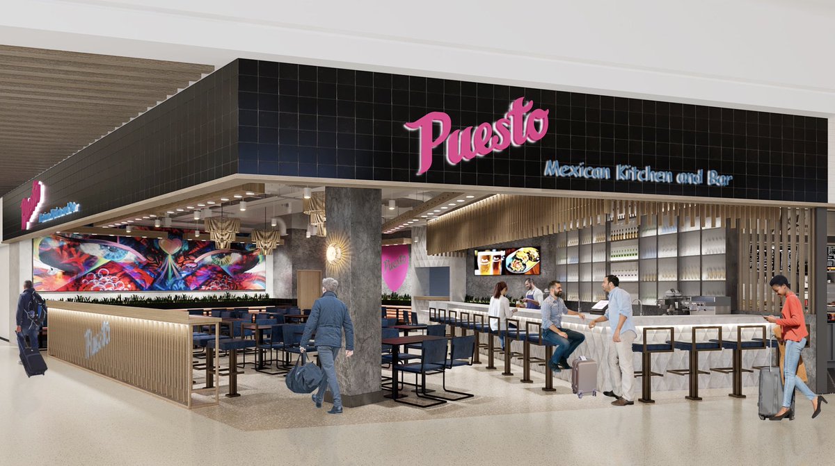 SanDiegoAirport's tweet photo. Coming soon in 2025 and 2028 to #NewT1… San Diego flavors. 

We are excited to present to you the first approved group of concessionaires we’ll have at the new terminal operated by @HighFlyingFoods 

More to come! 

https://t.co/fuMQtJJHPB https://t.co/vKKF2Bolj8