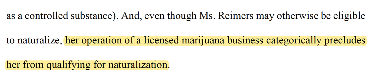 crimmigration's tweet photo. On Friday, a federal appellate court concluded that the owner of a legal marijuana business in Washington can be denied naturalization. Selling marijuana violates federal drug laws which, in turn, shows a lack of good moral character, the court explained. https://t.co/96RKlBnQ1K https://t.co/pSa984qlIE