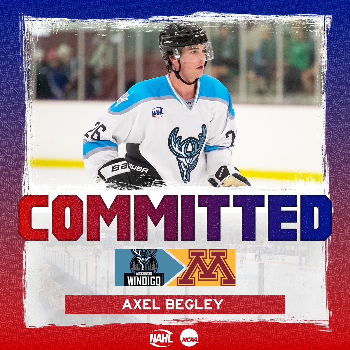 NAHLHockey's tweet photo. #NAHL Commitment Alert: @WiscWindigo defenseman Axel Begley has committed to play NCAA Division I hockey for @GopherHockey in @B1GHockey #MadeintheNA https://t.co/RaUdT7yU6l https://t.co/sx52plw9wi