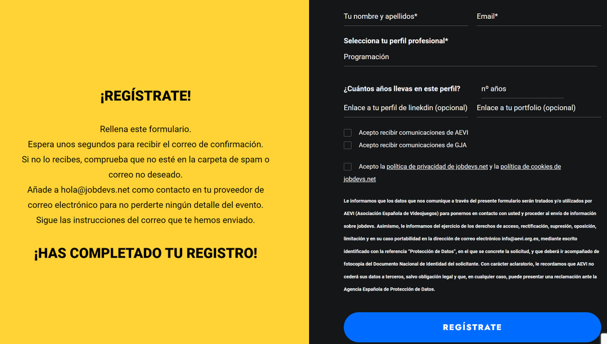 ¡No olvides registrarte para recibir toda la información!  ✍️ jobdevs.net.