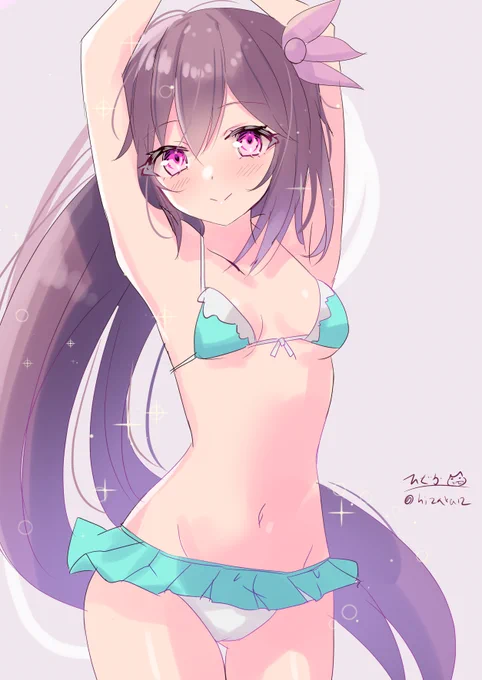 「みてみて～、この輝く肌。あはっ、もっと近くで見てよ」水着の如月 #艦これ版深夜の真剣お絵描き60分一本勝負 #艦これ版真剣お絵描き60分一本勝負_20230605