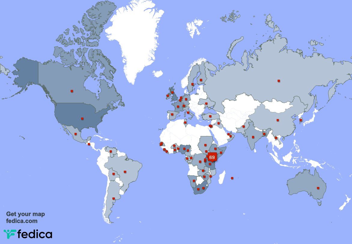 Special thank you to my 3 new followers from Kenya, and more last week. fedica.com/!MAINAOH