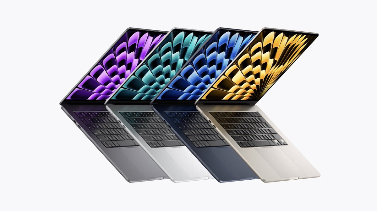 kawaguri_future's tweet photo. \ MacBook Air 15インチ登場 /
✔︎15.3インチディスプレイ搭載
✔︎11.5mmという薄さ
✔︎4色展開
✔︎重さ：1.5kg
✔︎基本構成はM2 13インチと変わらない
✔︎$1299から（約18万円から）

#WWDC23  #AppleEvent #Apple https://t.co/2124cqGPgv