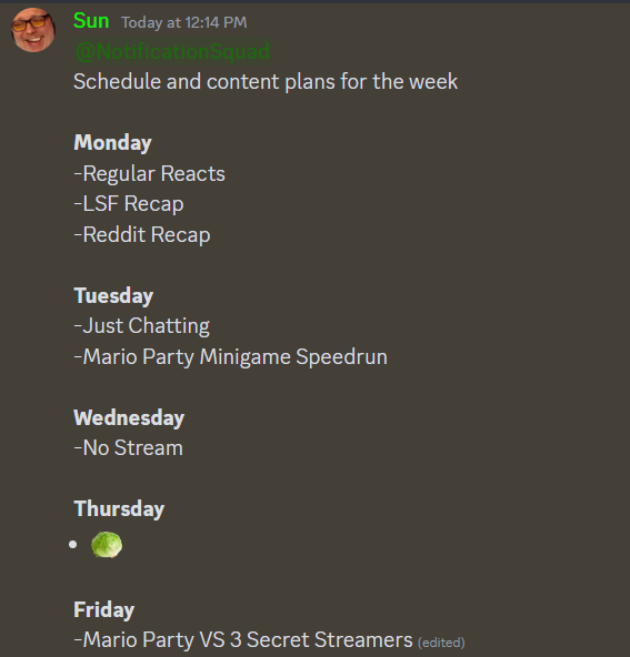 Suncracker0 on Twitter "Stream plan for the week! What day are you