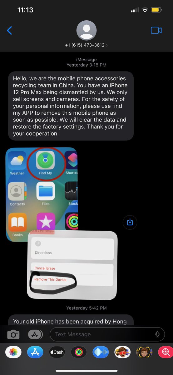 AidensTower's tweet photo. PSA for all the festival goers with stolen phones out there!!! this is a very sad excuse of a scam, do not respond to any of these texts, click any links, or follow any of their instructions, removing your device only gives them access to delete ur info and sell the phone <3 https://t.co/kzZVFy8cYK