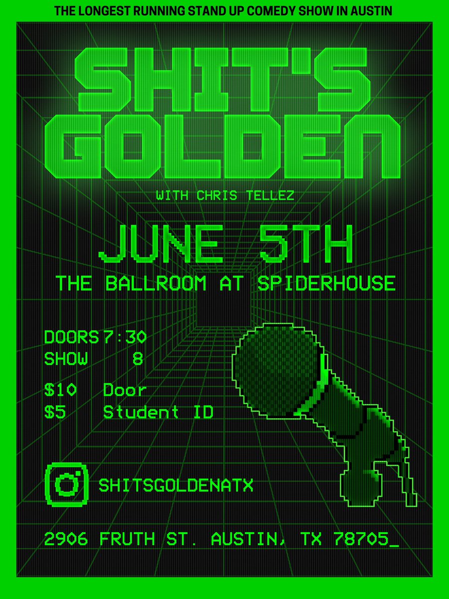 The longest running stand up show in ATX  returns to the Ballroom TONIGHT! Amazing line up and some sweet drop in guests you don’t wanna miss!  

do512.com/events/2023/5/…
<a href="/HiChrisTellez/">Chris Tellez</a> <a href="/Do512/">Do512</a>