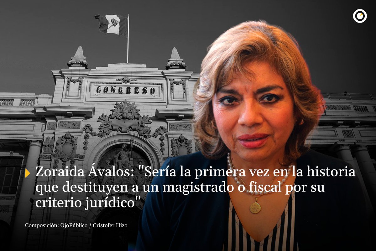 Ojo_Publico's tweet photo. 📍🏛️ Durante los próximos días, se debatirá en el @congresoperu la destitución de #ZoraidaÁvalos, exfiscal de la nación de 2019 a 2022, debido a una denuncia constitucional presentada por las congresistas #PatriciaChirinos y #GladysEchaíz.🧵

👉https://t.co/9GwfDq9QB9 https://t.co/88gTXdHZuE