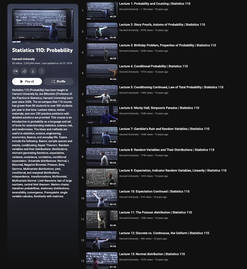 Jeande_d's tweet image. Statistics 110: Probability - Harvard  

Inarguably, one of the classic/world&apos;s best probability courses on the web!!

youtube.com/playlist?list=…