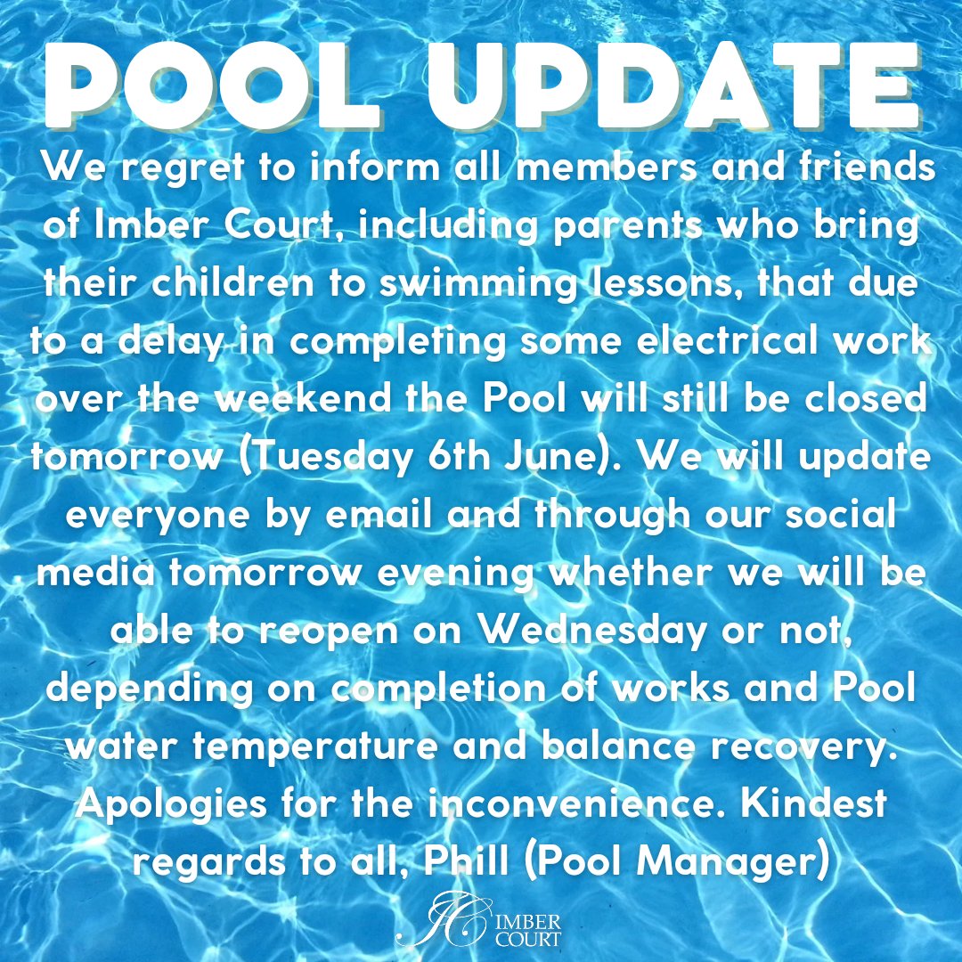 Sadly, due to the ongoing electrical work, our Pool will not be open again tomorrow, but we'll keep everyone update via our Socials and emails so be sure to check both!