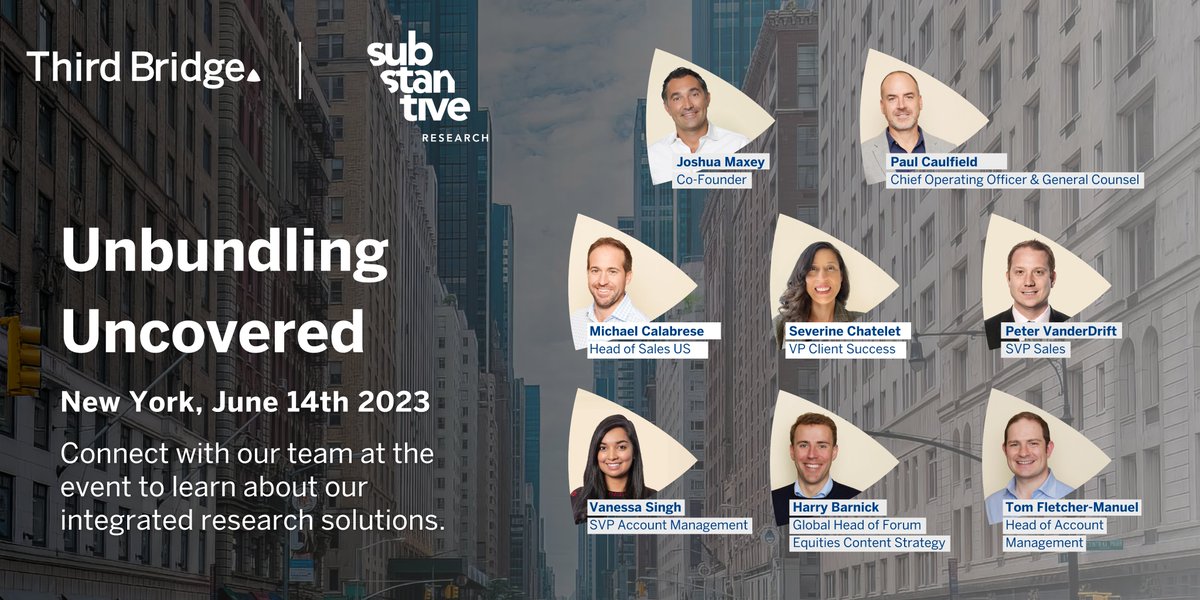 We’re attending <a href="/substantiveSM/">Substantive Research</a>'s #UnbundlingUncovered at the Metropolitan Club New York on June 14th! 🗽

We’ll be on hand all day to answer questions about our integrated research products and catch our Co-Founder, Joshua Maxey, on Panel III: The Research Product at 11:20 AM.