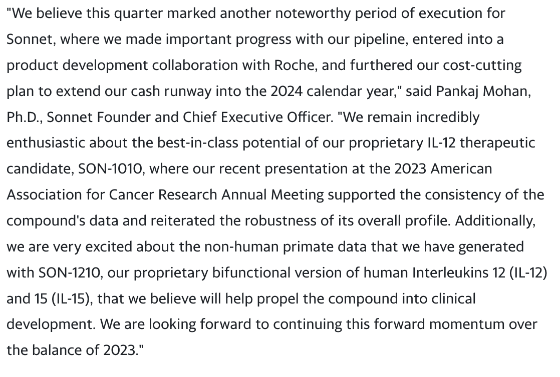 Squeeze_Capital's tweet photo. $SONN  biotech. $0.48 swing idea 🍋
- Pipeline progress and development collaboration with Roche announced 
- Cash runway into 2024 
- Clinical development on the way ⏲️

Also 👀: $FRZA $SEV $CJET $AEZS $ATNF $WEJO $INBS $QBTS $TMBR $JFIN $BRSH $ETRN $CYXT https://t.co/ewllUFLROy