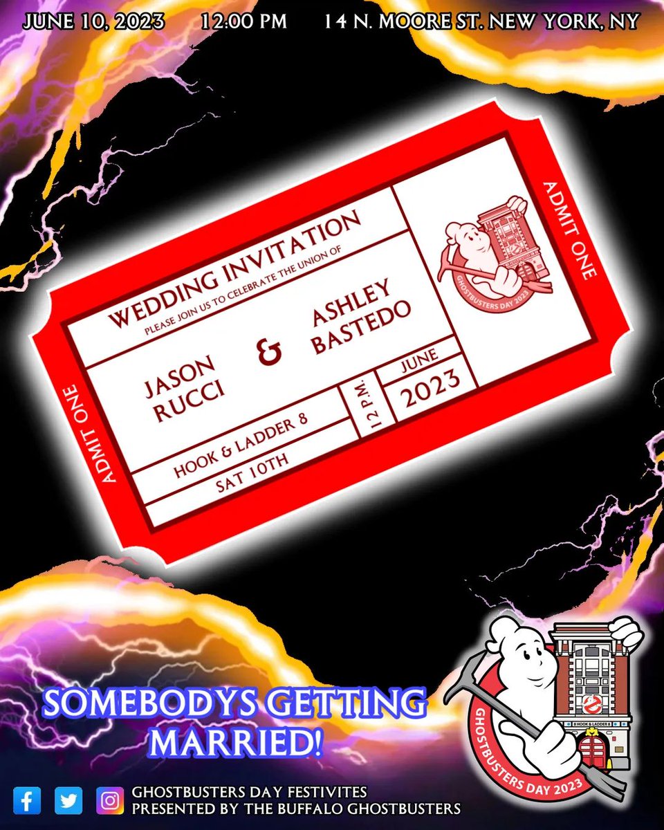 GhostbusterJ86's tweet image. My dear friends Ash and Jason are getting married this Saturday at Ghostbusters HQ (Hook and Ladder 8) in New York.

Anyone know any Ghostbuster related folks that might be able to send them some congratulations? 

@JasonReitman @dan_aykroyd @finnwolfhard @MckennaGraceful