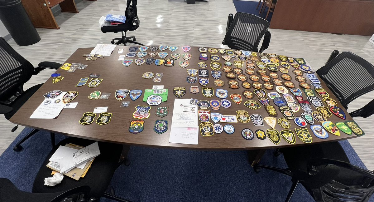 First round of patches that came in this morning...if anybody has a patch and or coin that we can give the  #seankelly family, please let me know. We will be making a quilt with the patches. #thinnblueline