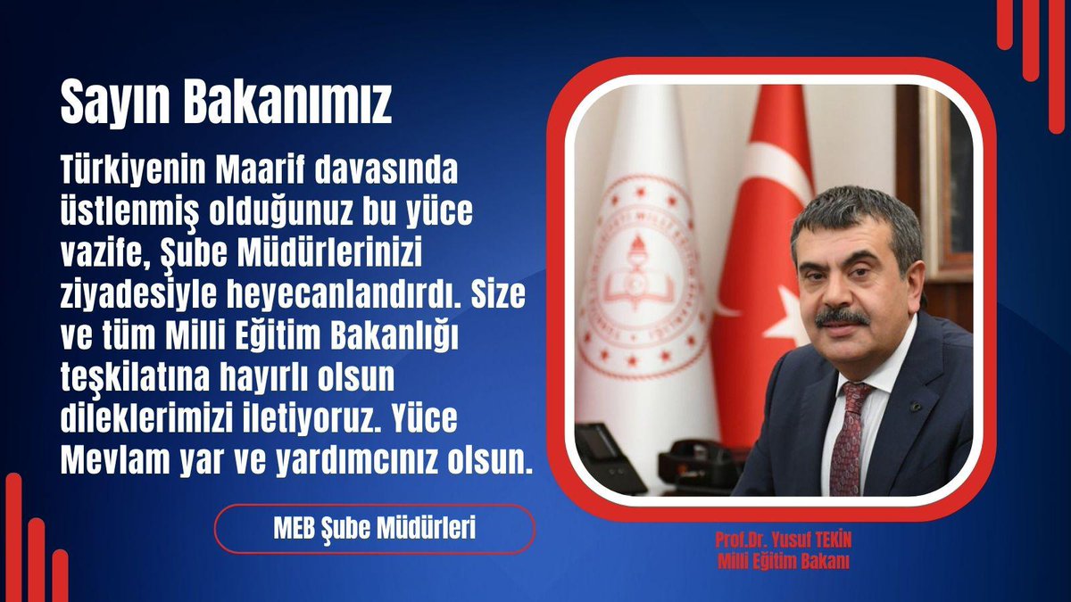 Milli Eğitim Bakanlığı’nın Merkez ve Taşra teşkilatında görev yapan Şube Müdürleri, Sayın Bakanımızın emrinde tekrar çalışacakları için çok heyecanlılar. Beraber yürüyüp beraber ıslandığımız yollarda tekrar beraberiz.
#MebSubeMudurleri
#SnBakanimizYusufTekin
<a href="/Yusuf__Tekin/">Yusuf Tekin</a>