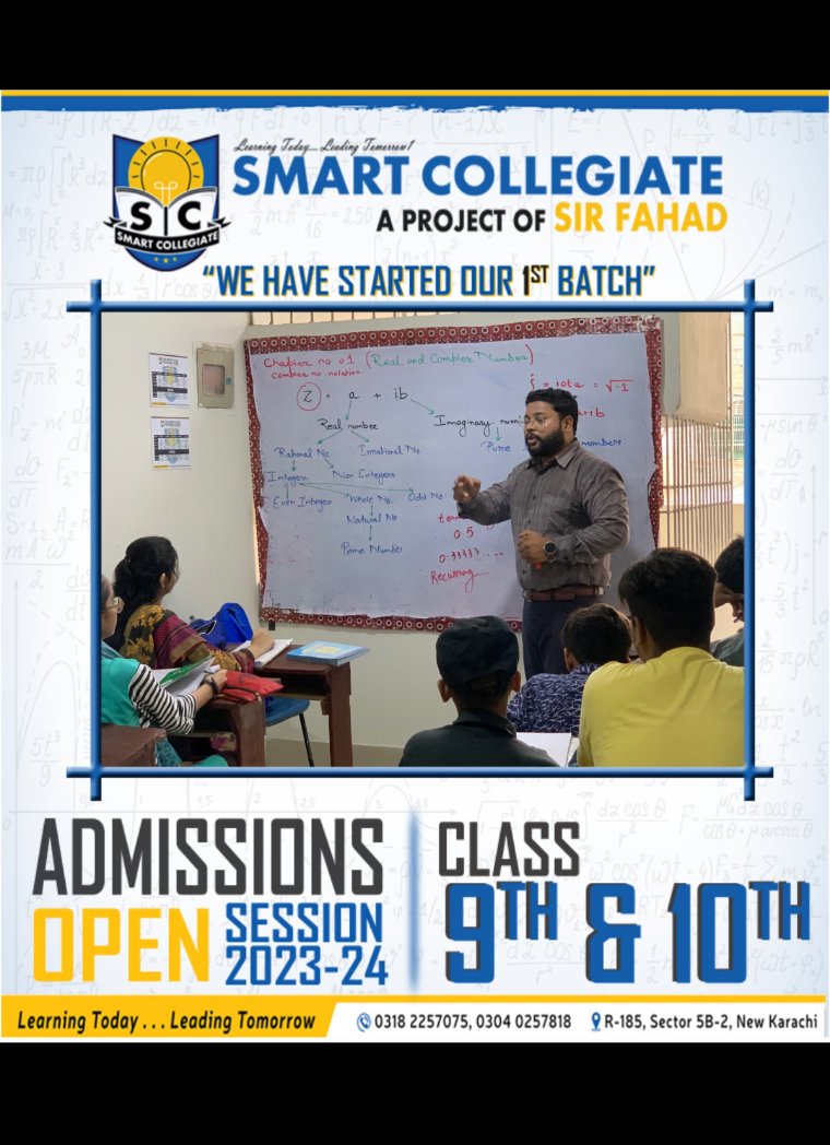 SMART COLLEGIATE
(A PROJECT OF SIR FAHAD)

WE HAVE STARTED OUR 1st BATCH CLASS IX AND X 

#admissionsopen2023_24 
#Registrations_are_open 
#thesmartkidsschoolingsystem 
#smarteducation