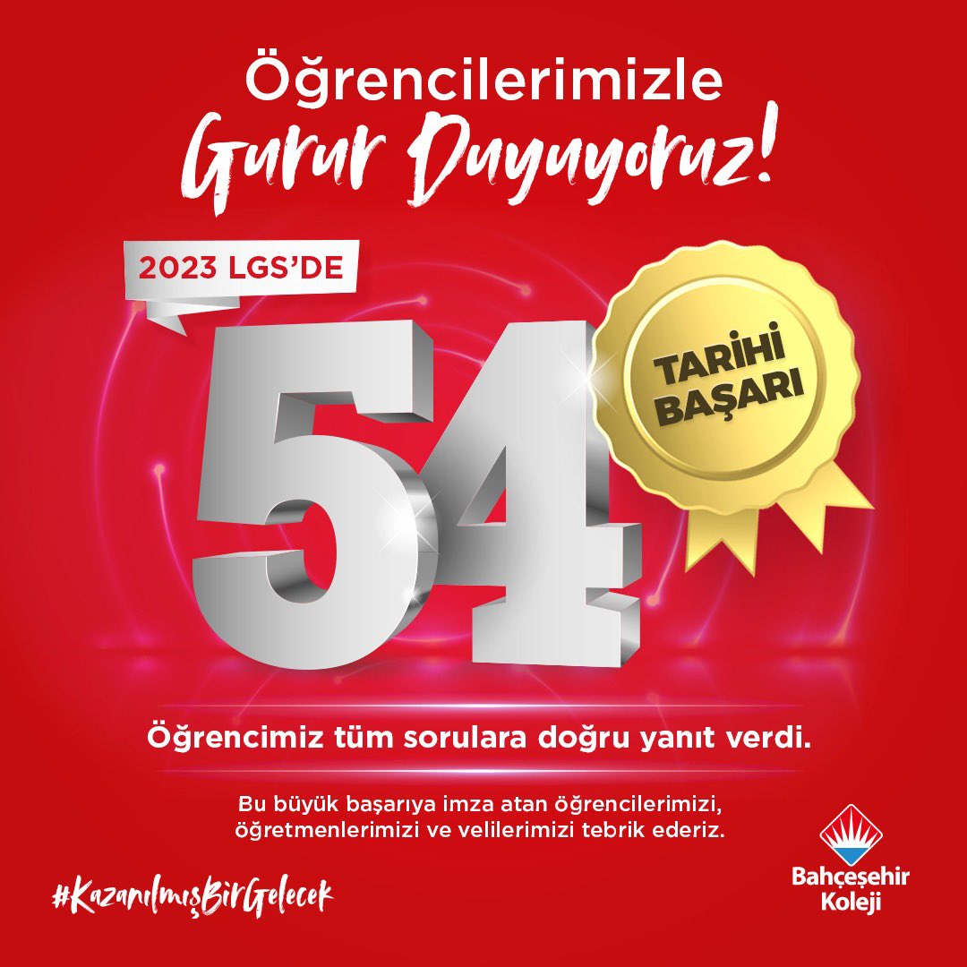 🏆Öğrencilerimizle Gurur Duyuyoruz!

Öğrencilerimizden aldığımız bilgiler doğrultusunda #LGS2023’te 54 öğrencimiz tüm sorulara doğru yanıt vererek rekor bir başarıya imza attı.

Sevgili öğrencilerimizi, öğretmenlerimizi ve velilerimizi yürekten kutlarız.

#bahçeşehirkoleji