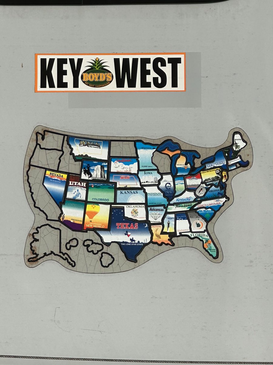 AdventureGenie's tweet photo. How do you describe all the places you've traveled without saying a word? Travel stickers! Traditionally, #RVers denote which states they've camped in by filling in US maps with unique, post-card worthy pictures. How many states have you filled in? #travelpictures #tradition https://t.co/w0rVXediNo