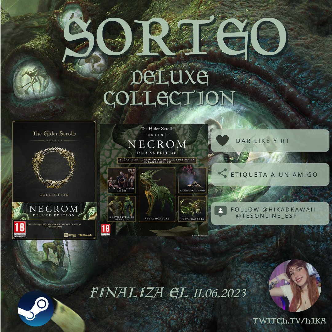 ✨ 🌸Hika 🌻 히카 🌸 ✨ (@hikalogs) on Twitter photo ✨ ¡SORTEO DELUXE EDITION✨ !
Para celebrar la salida de Necrom, llega este sorteazo🔥
✨Para participar:
🐦Follow @HikaDkawaii y <a href="/TESOnline_ESP/">The Elder Scrolls Online España</a>
❤️Like
🔁RT
💬Menciona a 1 amigX
Si llegamos a los 400RT, sorteamos otra Edición Deluxe 🔥
⏳Sorteo válido hasta el 11 de junio ✨ ¡SORTEO DELUXE EDITION✨ !
Para celebrar la salida de Necrom, llega este sorteazo🔥
✨Para participar:
🐦Follow @HikaDkawaii y <a href="/TESOnline_ESP/">The Elder Scrolls Online España</a>
❤️Like
🔁RT
💬Menciona a 1 amigX
Si llegamos a los 400RT, sorteamos otra Edición Deluxe 🔥
⏳Sorteo válido hasta el 11 de junio