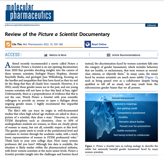 dsignificativas's tweet photo. 📌También les dejamos esta revisión/reseña del documental que fue publicada en "Mol. Pharmaceutics" donde se menciona la analogía del iceberg para describir la situación de muchas mujeres en ciencia.
https://t.co/JYdPbLv68Q https://t.co/OaXLt5VNFk