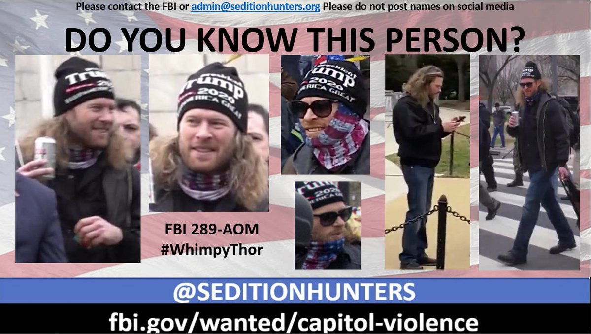 Please share across all platforms. Do you Know this person?? Please contact the FBI with 289-AOM do not post names on social media #WhimpyThor #DCRiots #CapitolRiots