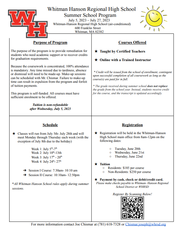 Summer School information is now available! Follow the link to register: docs.google.com/forms/d/e/1FAI… <a href="/DrCSJones/">Christopher Jones</a> <a href="/WHHS_MrChismar/">Mr Chismar</a>