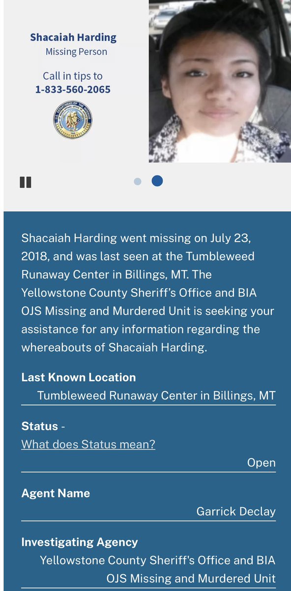 #MissingPosterMonday 

Shacaiah Harding went missing on July 23, 2018, and was last seen at the Tumbleweed Runaway Center in Billings, MT. 

bia.gov/missing-murder…