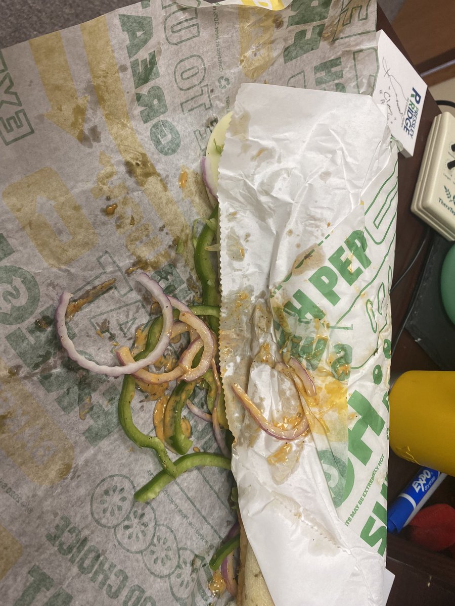 BryanStephey's tweet photo. Really @SUBWAY? This is an $11 sandwich these days? The worst part was the disgustingly apathetic way it was thrown on the counter by the dissatisfied worker. Thanks for making the choice to switch to @jerseymikes easy and permanent. https://t.co/bNB34RT13j