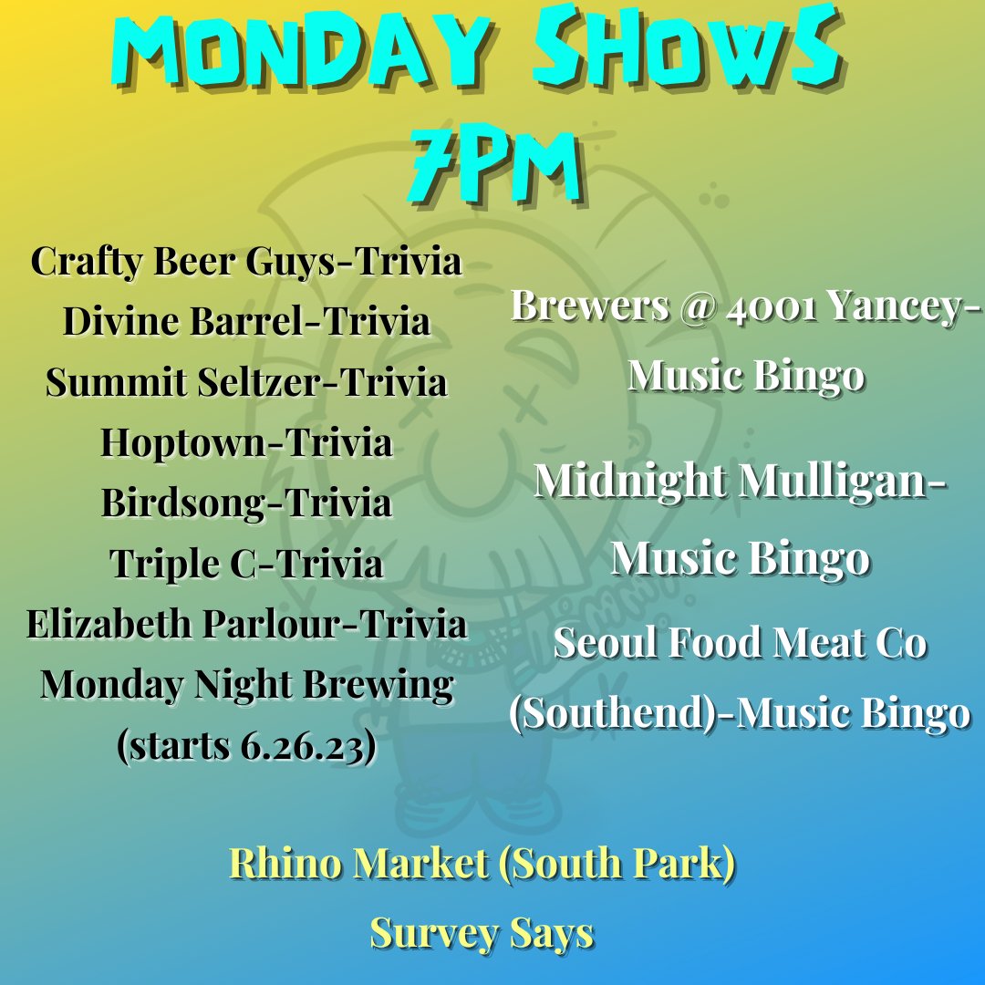 Mondays don't have to suck.  Come hang with us and keep the weekend going.  #charlottetrivia #Charlotteevents #thingstodoincharlotte