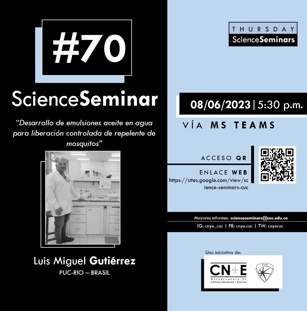 cnyecuc's tweet photo. ¡SESIÓN DOBLE! ☘️ 🍃
El #ThursdayScienceSeminar número 70 será con investigador Luis Miguel Guitérrez de la PUC-Rio (Brasil) 💫
Visita el enlace en nuestra bio (o escanea el QR) para registrarte al evento.
¡Te esperamos! https://t.co/9dQ1t7JbaR