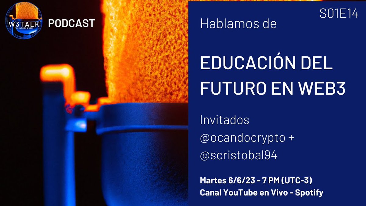 Hola W3talkers! 
Es el fin de la educación tal como la conocemos? 🤔

Mañana 7pm 🇦🇷 hablaremos de este apasionante tema con dos grandes exponentes de la educación en Web3:

<a href="/ocandocrypto/">Angela Ocando</a> de <a href="/diffieteam/">Diffie</a> 
y <a href="/scristobal94/">Santi Cristobal 🐽🇦🇷</a> de <a href="/solowcripto/">Solow 🐽</a> 

Activen 🔔 y preparen sus preguntas!