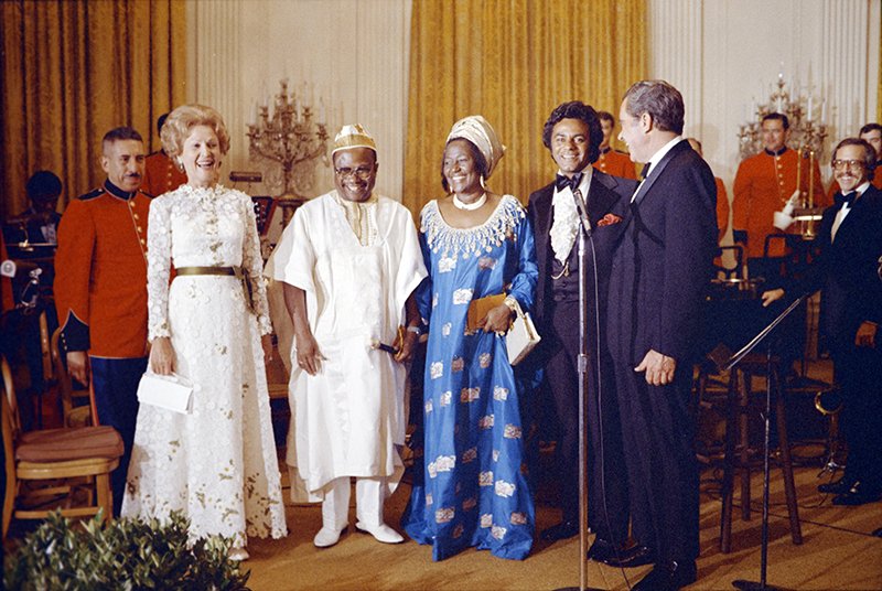 #Nixon50 #OTD 6/5/1973 President Nixon and First Lady Pat Nixon hosted a State Dinner in honor of President William Richard Tolbert Jr. of Liberia and First Lady of Liberia Victoria Anna David Tolbert. Entertainment was provided by singer Johnny Mathis. (E0930-11 & E0932-32A)