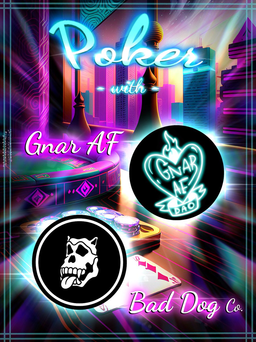 Poker players!! We have a 16x16 holder game against @BadDogsCompany tomorrow night in our Club GG!

Then on June 9th a HUGE poker tourney to get hyped for @centre_collab upcoming mint this Saturday! Hosted by @4NFTSpeciesOfDU 

Details in our discord LFG and have some poker fun!