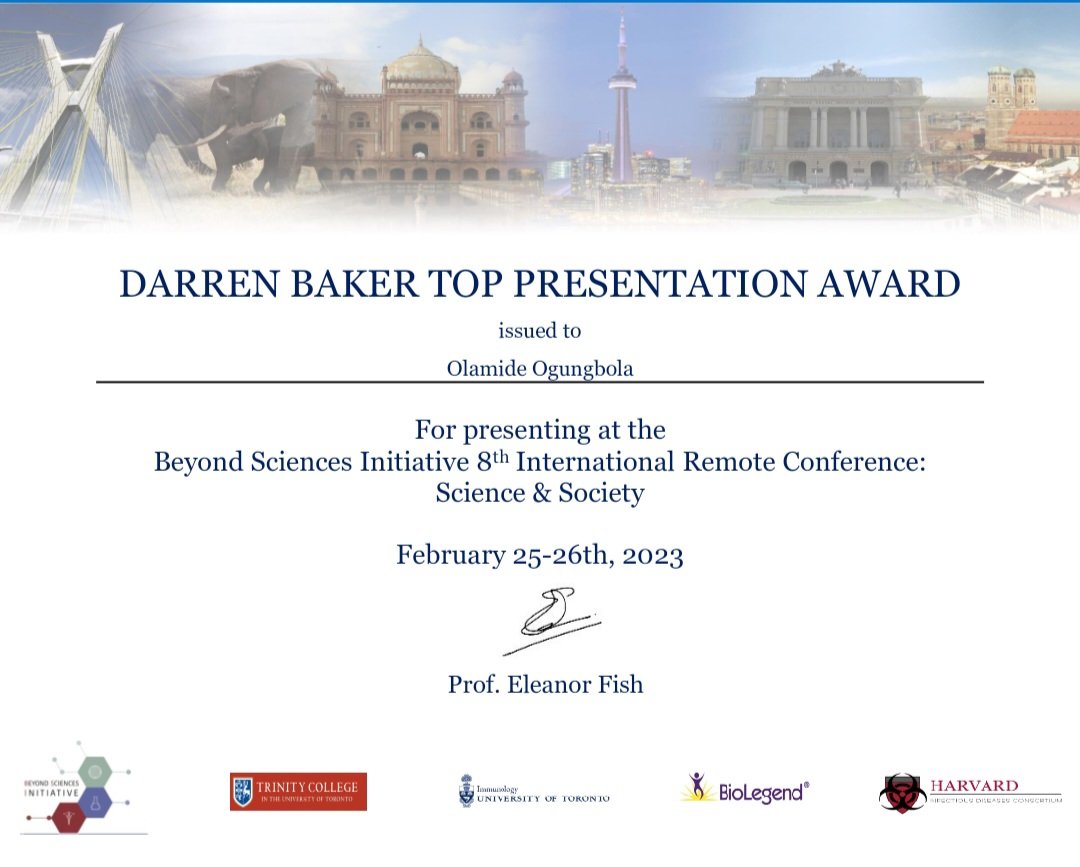 Dr. Deanna Santer (@drdeannasanter) on Twitter photo 2nd good news of the day! π₯³ Congrats to MSc student <a href="/OlamideOgungbo1/">Olamide Ogungbola</a> for a top presentation award for her earlier talk at the international <a href="/BeyondSciences/">Beyond Sciences</a> 2023 virtual meeting!
That is 2/2 in her first 2 presentations! ππ»π₯³π
<a href="/UM_Immu/">Dept of Immunology @ UofM</a> 2nd good news of the day! π₯³ Congrats to MSc student <a href="/OlamideOgungbo1/">Olamide Ogungbola</a> for a top presentation award for her earlier talk at the international <a href="/BeyondSciences/">Beyond Sciences</a> 2023 virtual meeting!
That is 2/2 in her first 2 presentations! ππ»π₯³π
<a href="/UM_Immu/">Dept of Immunology @ UofM</a>