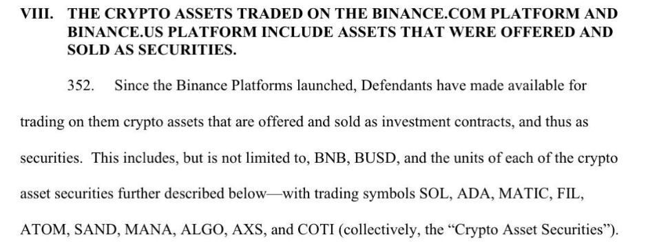 SEC Files 13 Charges Against Binance Entities and Founder Changpeng Zhao  docdroid.net/I02zzqT/sec-v-…

Also sighting $SOL, $ADA, $MATIC, $FIL, $ATOM, $SAND, $MANA, $ALGO, $AXE, &amp; $COTI as securities.