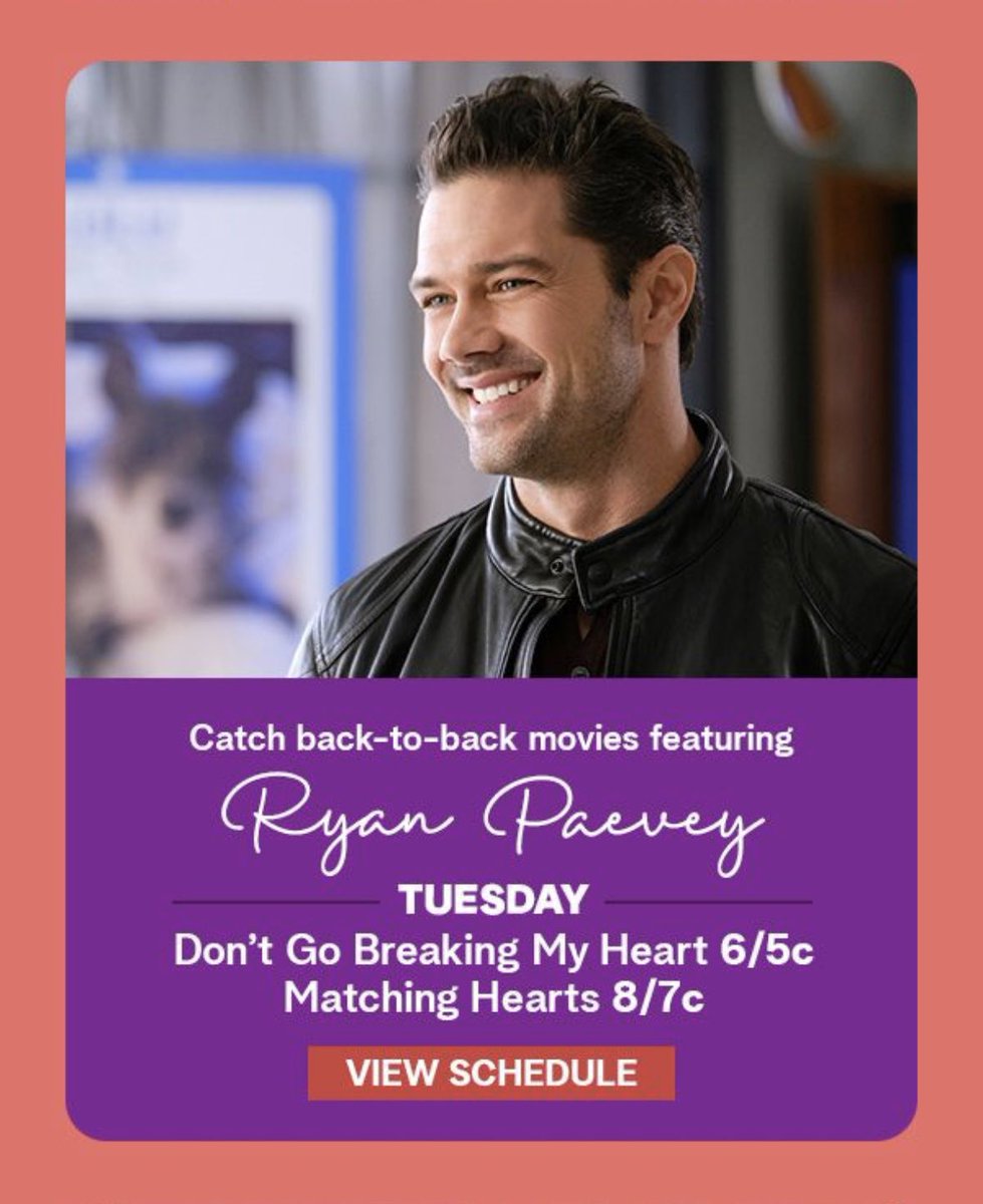 MariaGrazia_mtl's tweet photo. #PaeveyPack save the date @hallmarkchannel email alert… It’s a DOUBLE @RyanPaevey movie date night on Tuesday June 6th @6pm #DontGoBreakingMyHeart 🥰
Followed @8pm #MatchingHeart 💕 thanks #hallmark LOVE Ryan Paevey movies keep ‘em coming 😊 https://t.co/DJ6Eif5WL3