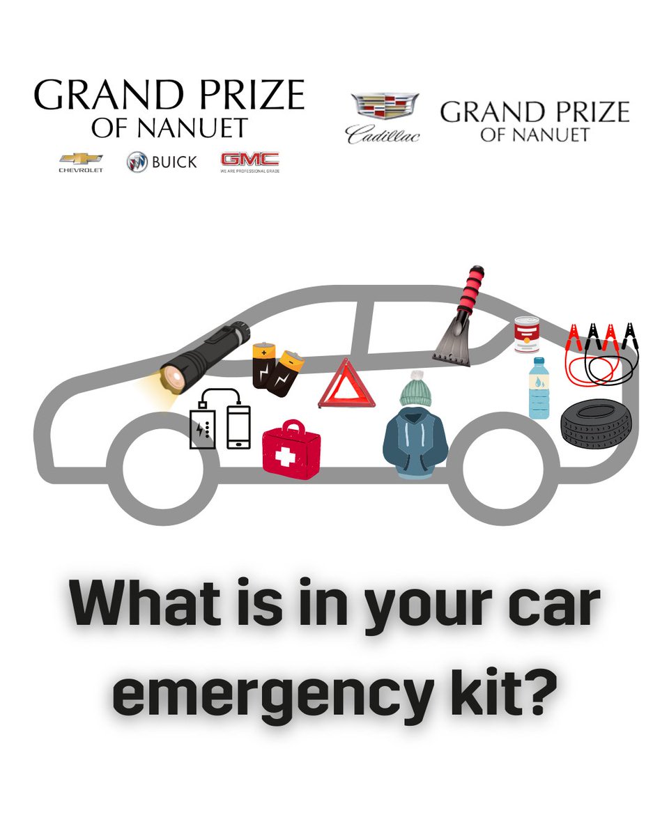Be prepared for the unexpected! 🤔Always keep a first-aid kit, flashlights, a phone charger, jumper cables, and extra water in your vehicle. 🚗

#vehicleemergency #preparedness #safetyfirst #grandprizenanuet #grandprizebuickgmcchevrolet #grandprizecadillac #carsafety