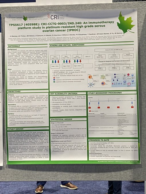 Today at #ASCO23 CCTG IND240 (CRI-CCTG-0003) poster for an immunotherapy platform study in platinum-resistant high grade serous ovarian cancer (IPROC) <a href="/CancerResearch/">Cancer Research Institute</a>  <a href="/INDProgramCCTG/">IND Program CCTG</a> 

Poster Session TPS5617: meetings.asco.org/abstracts-pres…