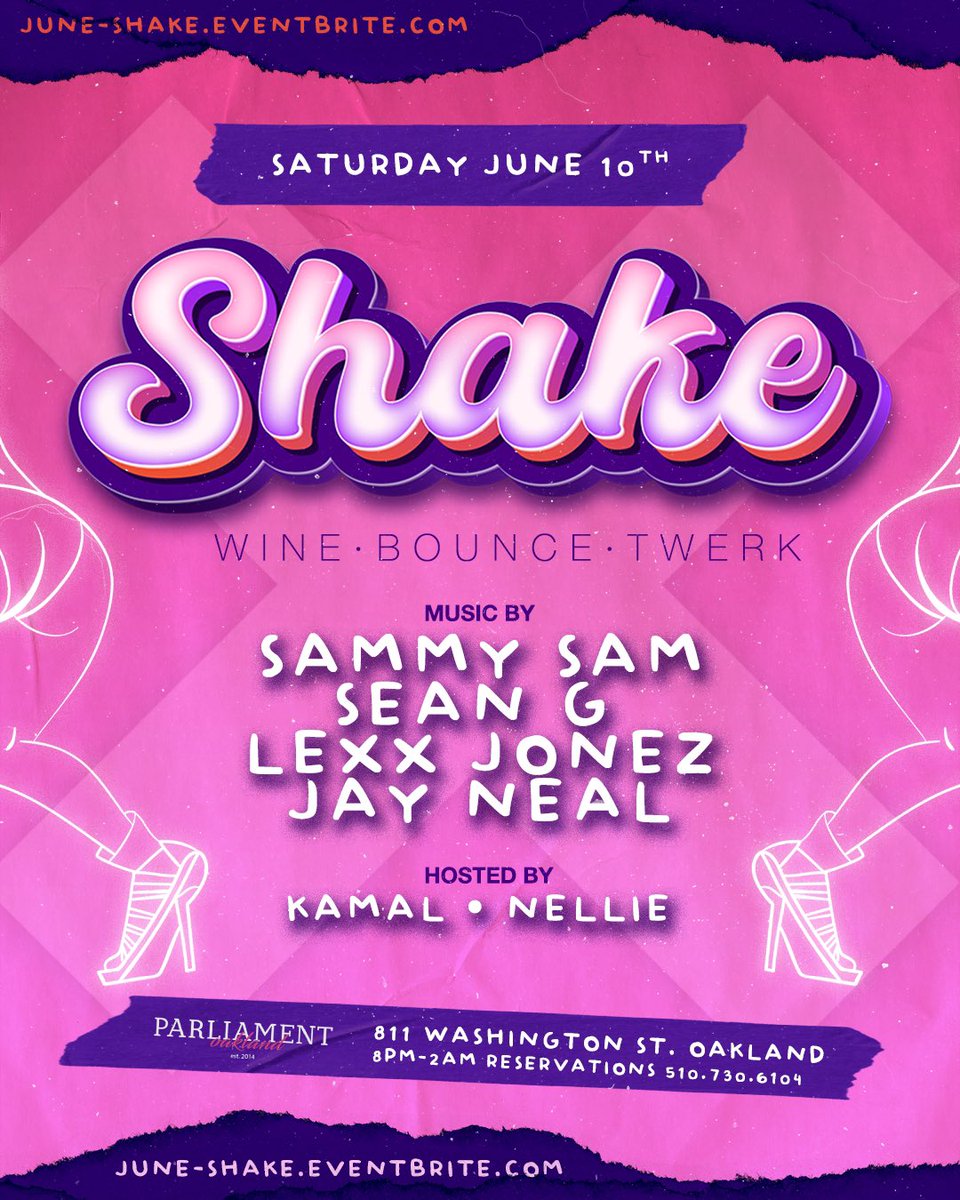 DeeJaySeanG's tweet photo. SATURDAY NIGHT 🌃

SHAKE at @811Parliament 

Music by  @wedieri91 • @LexxJonez • @JayNeal4 • @Deejayseang

Hosted by @ThaRealKamal &amp; @mamarayperiod 
 
RSVP at https://t.co/uPWj9ebkTI https://t.co/pXmWzdFDlw