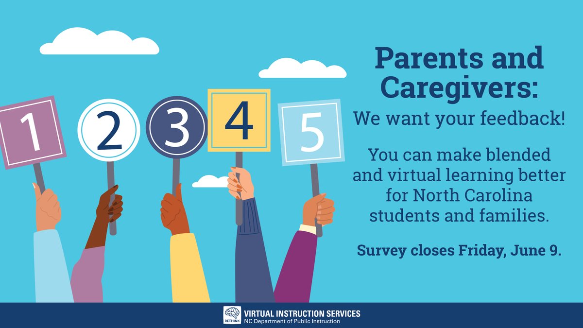 Ending soon! 🔜 We're asking families to help us improve blended and virtual learning for #NorthCarolina students by sharing your experiences in a brief survey. Your voice matters 🎤bit.ly/3I4Xp3Q