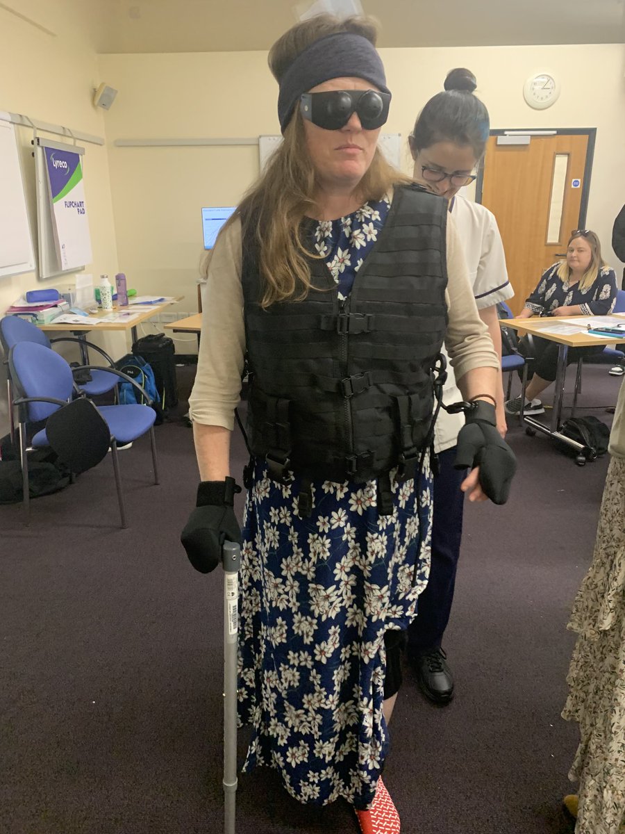 A colleague dressed up as ‘Doug’ during our simulation falls prevention training. No one knows what it feels like to get old and have multiple co-morbidities, but this is the best that we can get. Great learning for everyone who attended today. Thank Claire