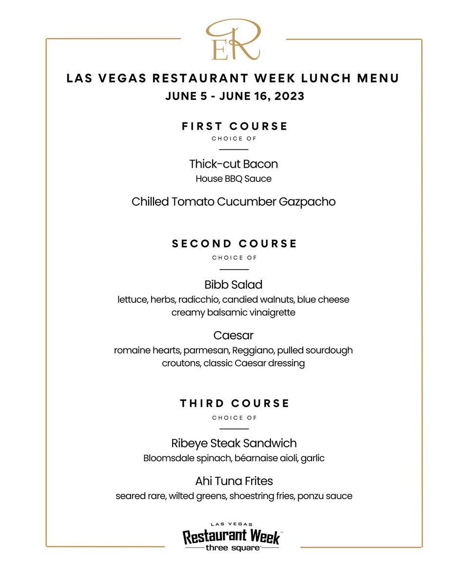 echoandrig's tweet image. Las Vegas Restaurant Week is Back! Check out our 2023 special lunch menu benefiting @threesquareLV! We hope to see you over the 12-day event, June 5-16.