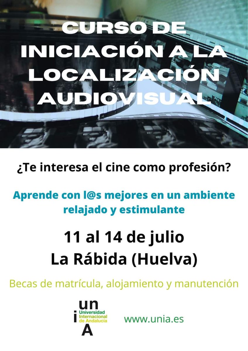 AndaluciaFilm's tweet photo. Iniciación al trabajo de localización audiovisual.
Aquí tienes un curso que define la claves de la localización y que además dispone de becas que se pueden solicitar antes del 7 de junio. 
https://t.co/TbBWziKrVk https://t.co/ePYHFAYSfu