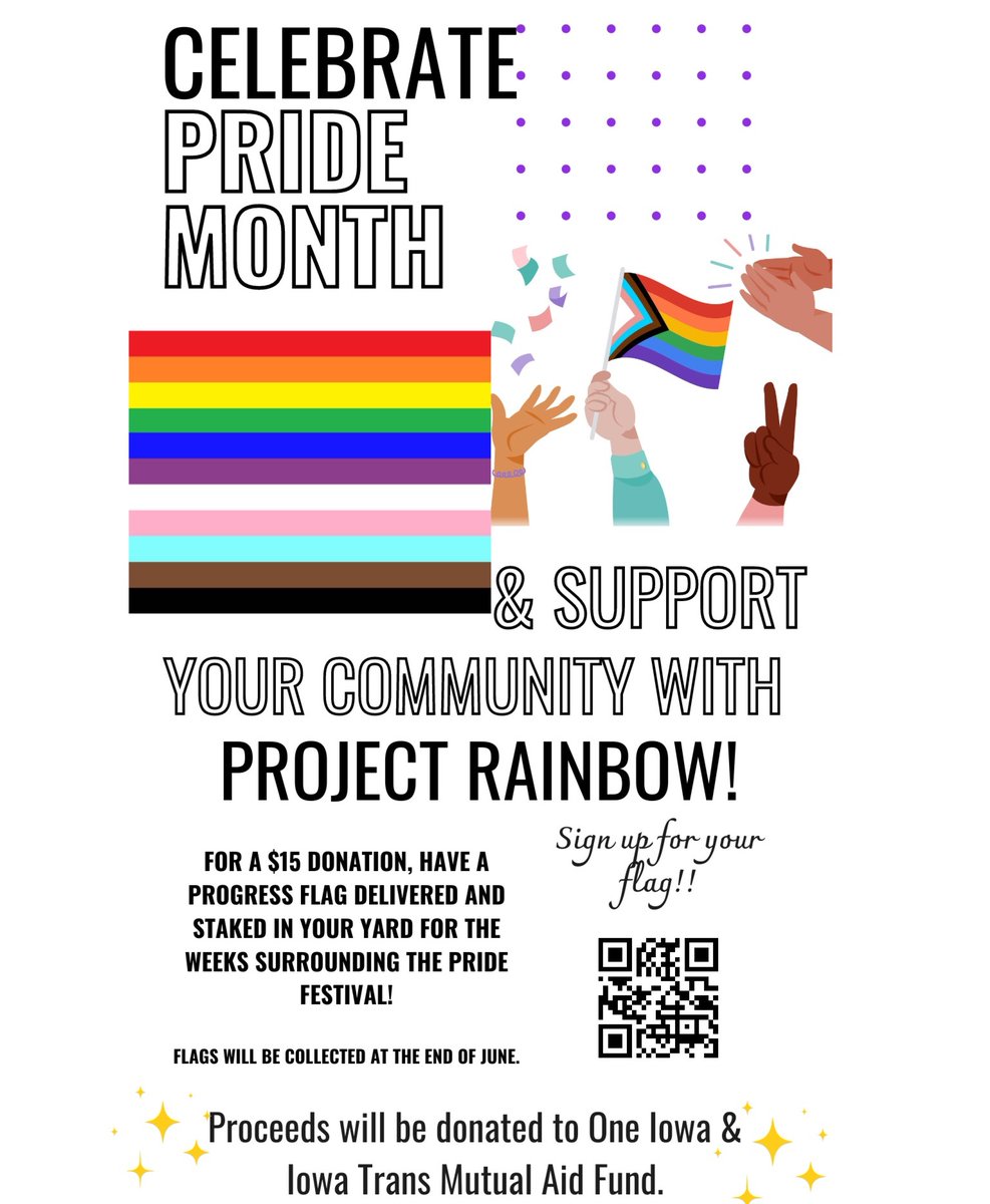 infinite_dsm's tweet image. 🌈 Support the LGBTQ+ community with Project Rainbow! By donating $15, you&apos;ll receive a beautiful progress flag that will be delivered to your doorstep and can be proudly staked in your yard. Sign up for your flag today by scanning the QR code above. #ProjectRainbow #PrideMonth