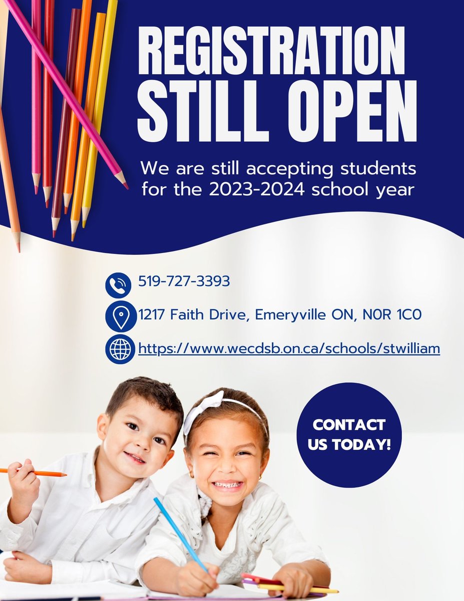 We are still accepting registrations for the 2023-2024 school year. If you or someone you know is moving within our district please contact the office as soon as possible.
